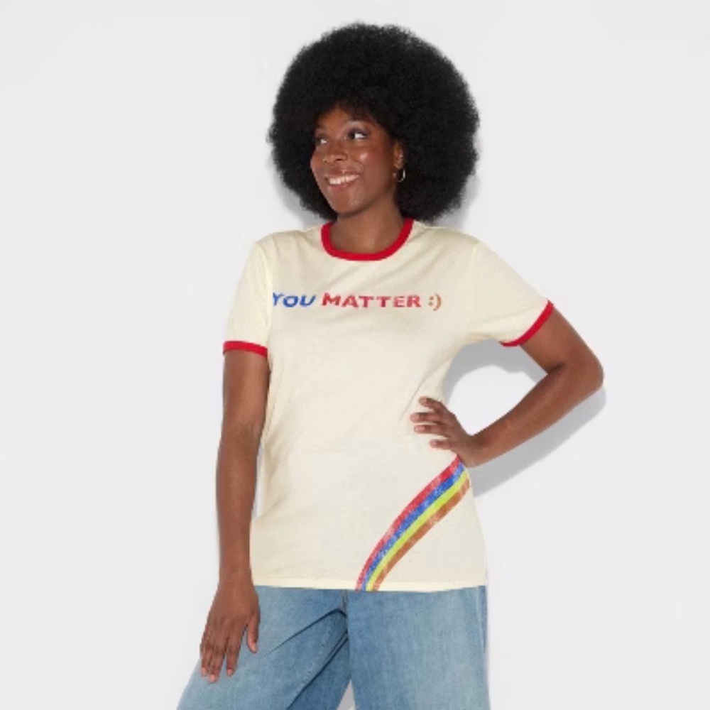 Target Pride XL White Rainbow Ringer Graphic Tee You Matter Gay Pride LGBTQIA